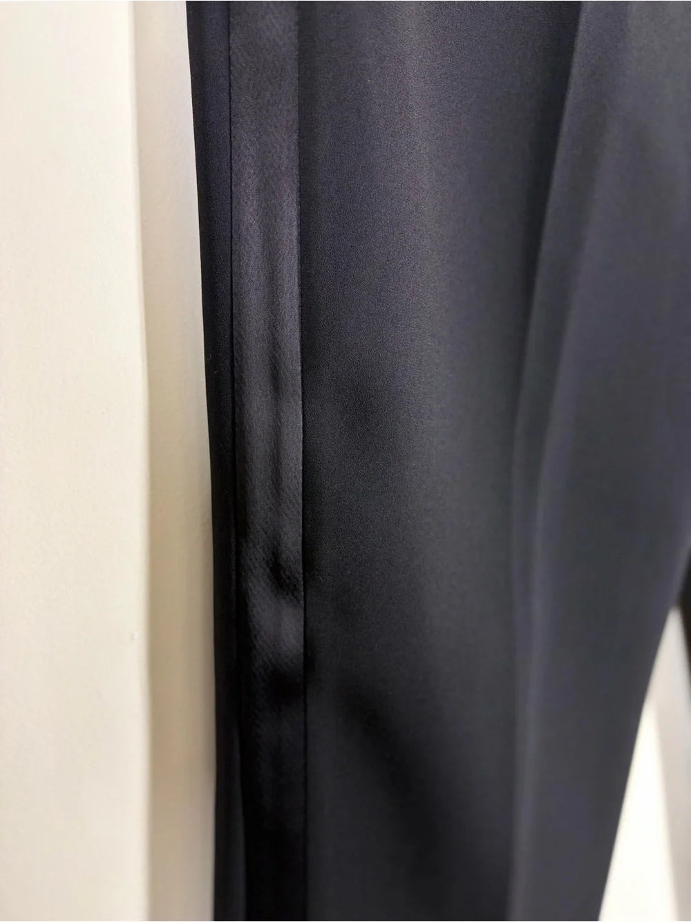 Tory Burch Luana Tuxedo Pants Black Satin Stripe Straight Leg Size 12 NWT